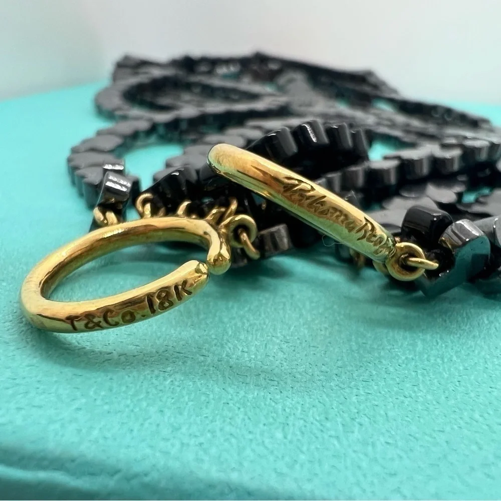 Tiffany & Co. 18k Heart Shaped Hematite and Onyx Torsade Necklace RARE